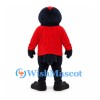 Crow Mascot Costume with Red Shirt and Dark Pants