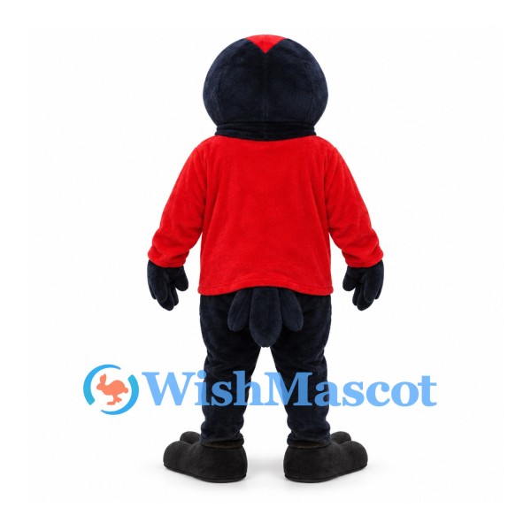 Crow Mascot Costume with Red Shirt and Dark Pants