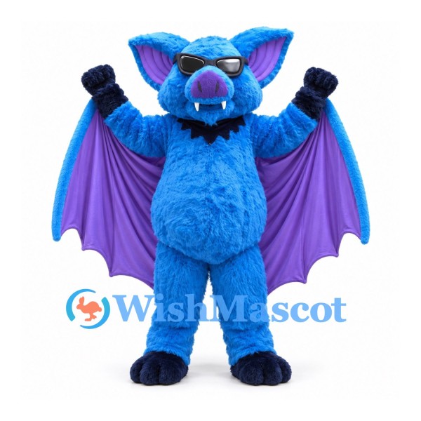 Bat Mascot Costume in Blue with Purple Wing Panels