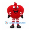Heart Mascot Costume in Red with Striped Arms and Legs