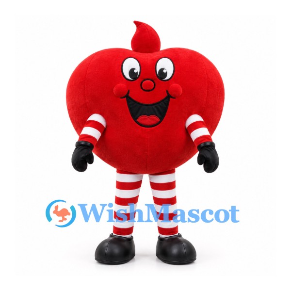 Heart Mascot Costume in Red with Striped Arms and Legs
