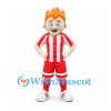Boy Mascot Costume with Orange Hair and Red White Soccer Uniform