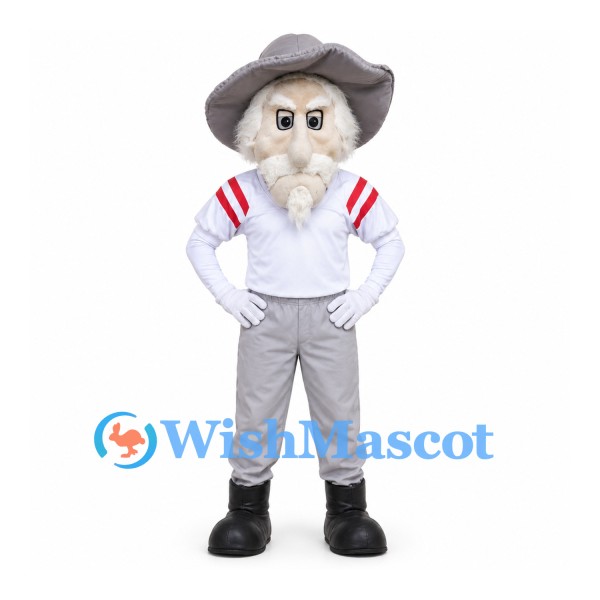 Man Mascot Costume with White Beard and Gray Cowboy Hat