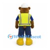 Bear Mascot Costume with White Hard Hat and Yellow Safety Vest