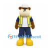 Bear Mascot Costume with White Hard Hat and Yellow Safety Vest