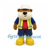 Bear Mascot Costume with White Hard Hat and Red Shirt