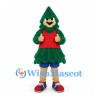 Pine Tree Mascot Costume with Green Layered Body and Red Shirt