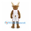 Deer Mascot Costume with White Basketball Uniform and Red Trim