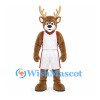 Deer Mascot Costume with White Basketball Uniform and Red Trim