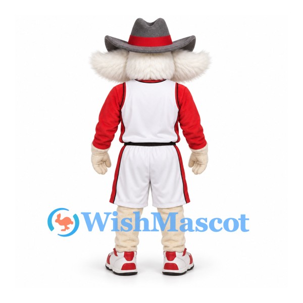 Cowboy Mascot Costume with Oversized White Mustache and Gray Hat