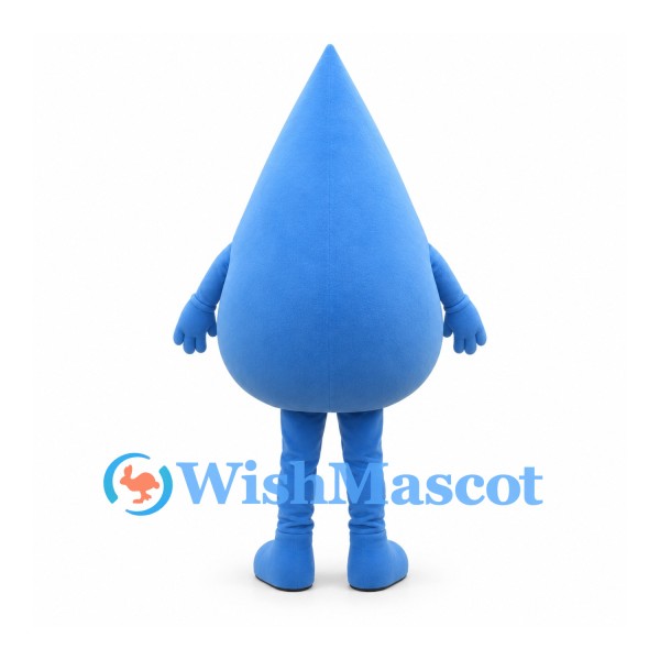 Water Drop Mascot Costume in Blue with White Eyebrows and Smile
