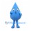 Water Drop Mascot Costume in Blue with White Eyebrows and Smile