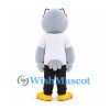 Bird Mascot Costume in Pale Gray with White Shirt and Eyelashes