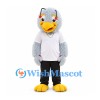Bird Mascot Costume in Pale Gray with White Shirt and Eyelashes