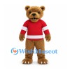 Bear Mascot Costume with Red Hockey Jersey and White Stripes