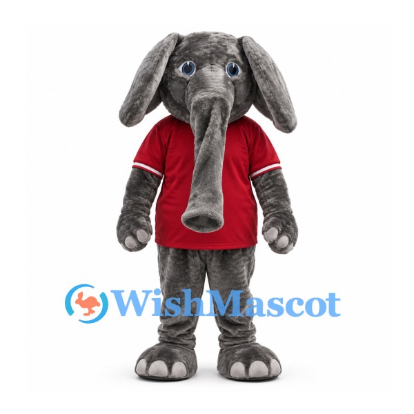 Elephant Mascot Costume in Gray with Red Sports Shirt