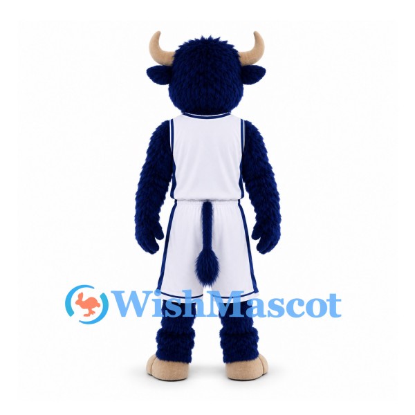 Bull Mascot Costume in Navy with White Basketball Uniform