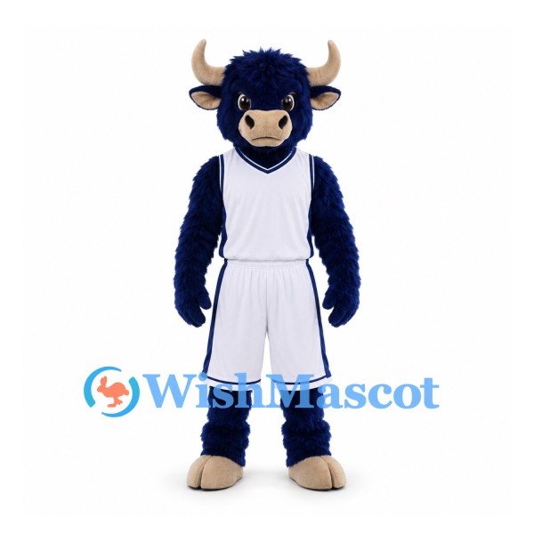 Bull Mascot Costume in Navy with White Basketball Uniform