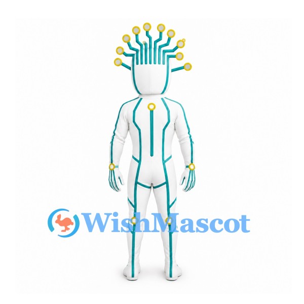 Robot Mascot Costume in White with Turquoise Circuit Lines