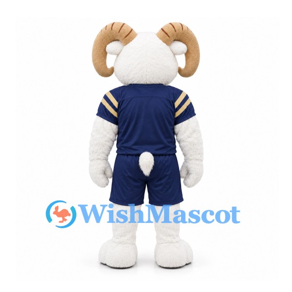 Ram Mascot Costume in White with Navy Sports Uniform