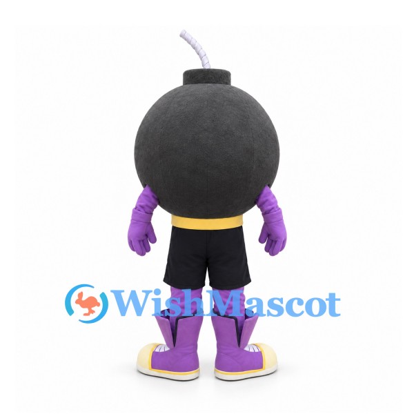 Bomb Mascot Costume with Black Round Head and Purple Boots