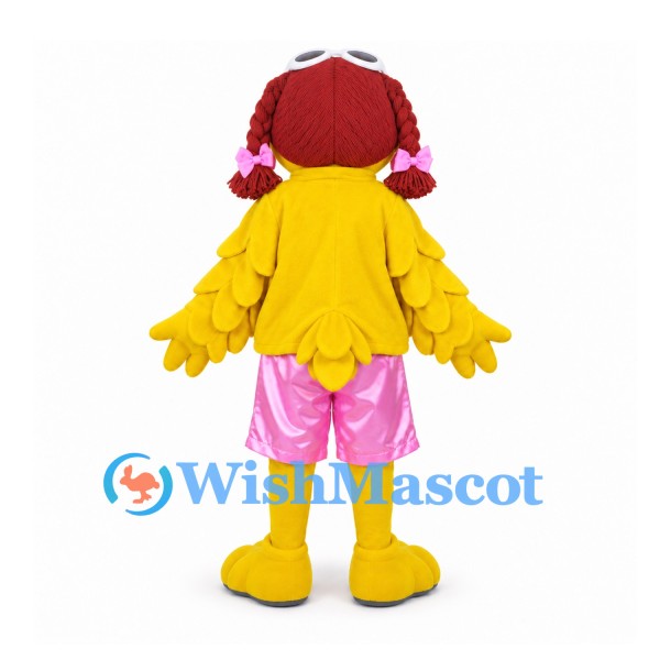Bird Mascot Costume in Yellow with Pink Shorts and Aviator Hat