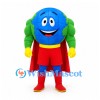 Earth Mascot Costume with Blue Globe Head and Red Superhero Cape
