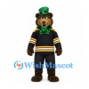 Bear Mascot Costume with Green Top Hat and Black Sports Jersey