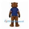 Bear Mascot Costume with Navy Shirt and Striped Sleeves