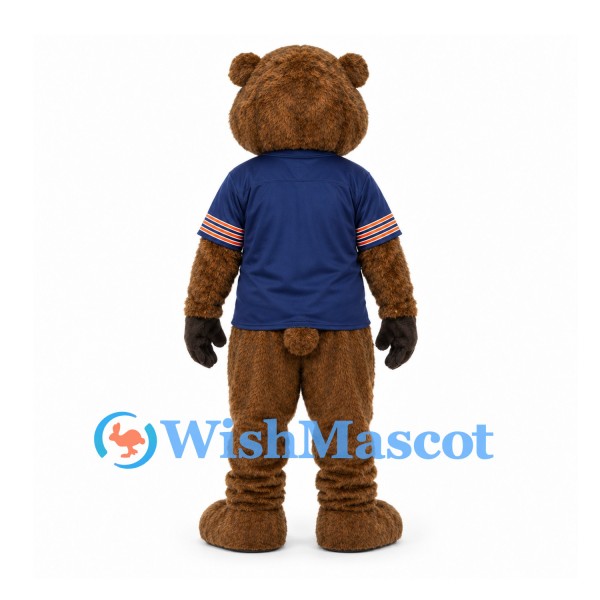 Bear Mascot Costume with Navy Shirt and Striped Sleeves