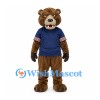 Bear Mascot Costume with Navy Shirt and Striped Sleeves