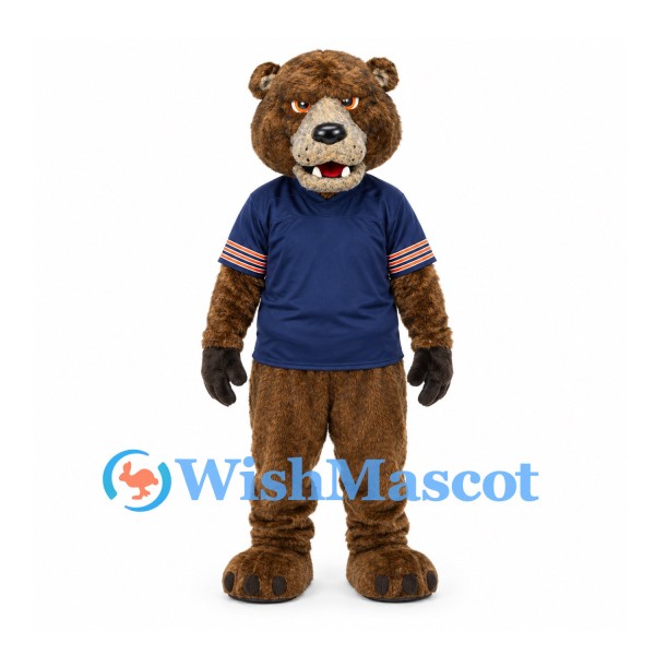 Bear Mascot Costume with Navy Shirt and Striped Sleeves