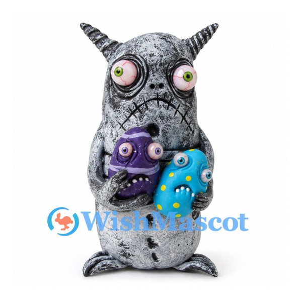 Monster Mascot Costume with Gray Stone Body and Blue Purple Pods