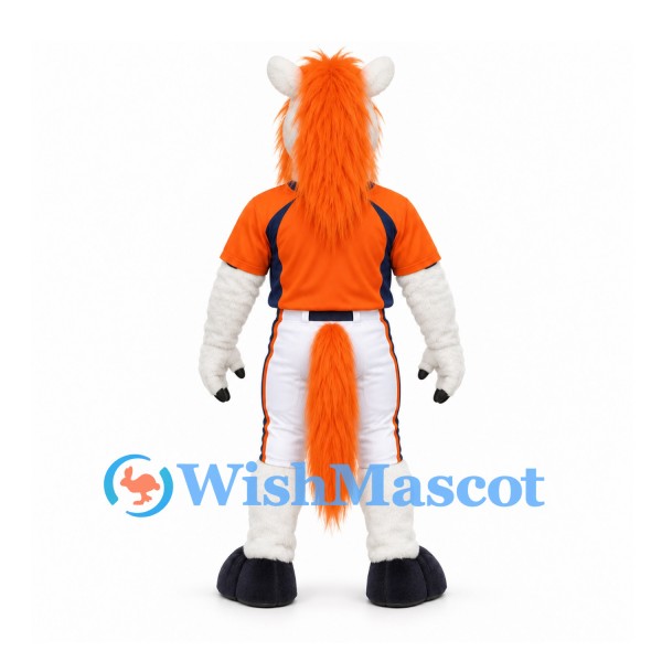 Horse Mascot Costume in White with Orange Mane and Polo Shirt