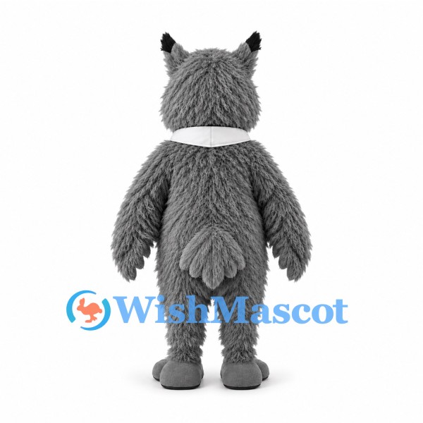 Wolf Mascot Costume in Gray with Long Fur and Checkered Tie