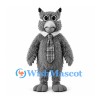 Wolf Mascot Costume in Gray with Long Fur and Checkered Tie