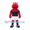 Dragon Mascot Costume in Red with Navy Sports Shirt and White Shorts