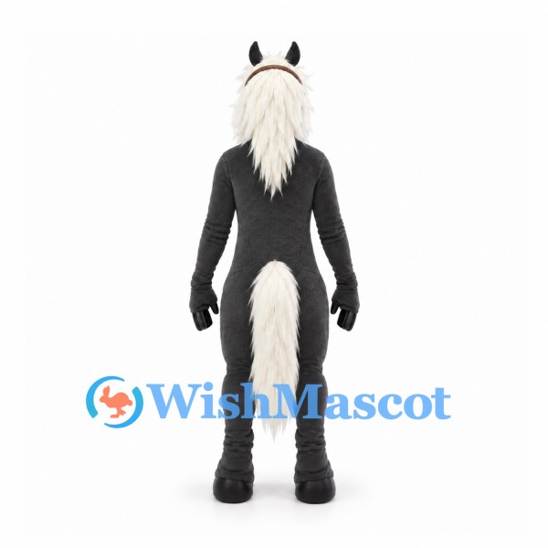 Horse Mascot Costume in Black with Long White Mane and Tail