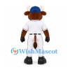Bull Mascot Costume with White Baseball Uniform and Blue Cap