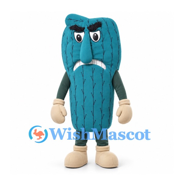 Cactus Mascot Costume in Teal with Ribbed Body and Cream Boots