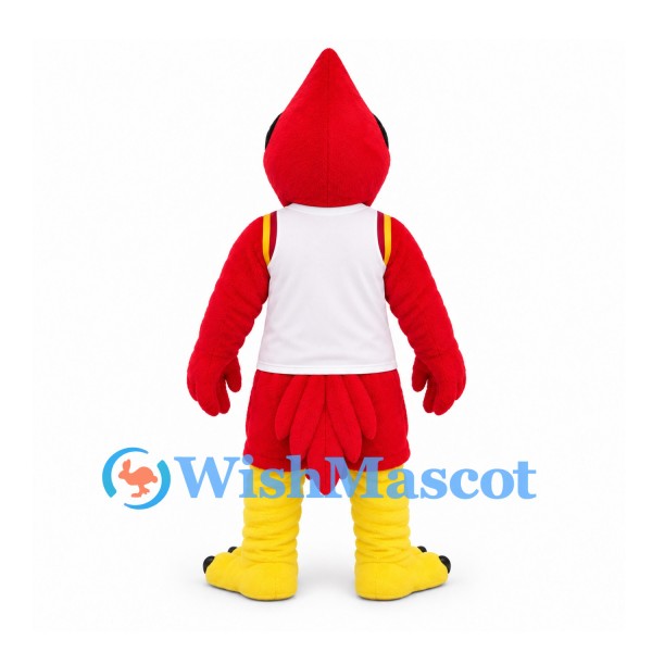 Cardinal Mascot Costume with Red Body and White Sports Shirt