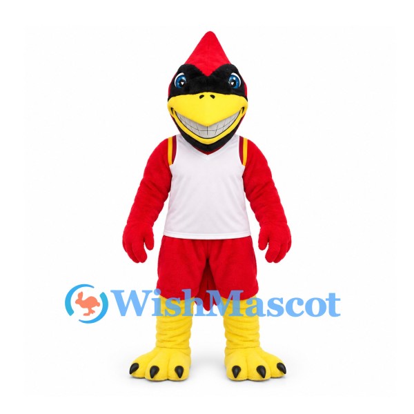 Cardinal Mascot Costume with Red Body and White Sports Shirt