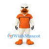 Duck Mascot Costume in White with Orange Sports Shirt