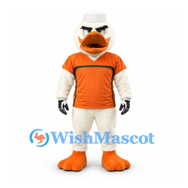 Duck Mascot Costume in White with Orange Sports Shirt