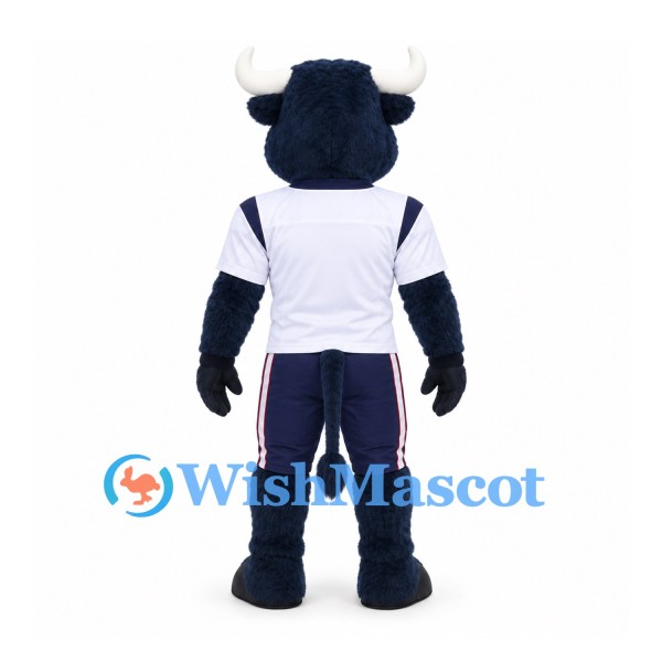 Bull Mascot Costume in Navy with White Sports Shirt