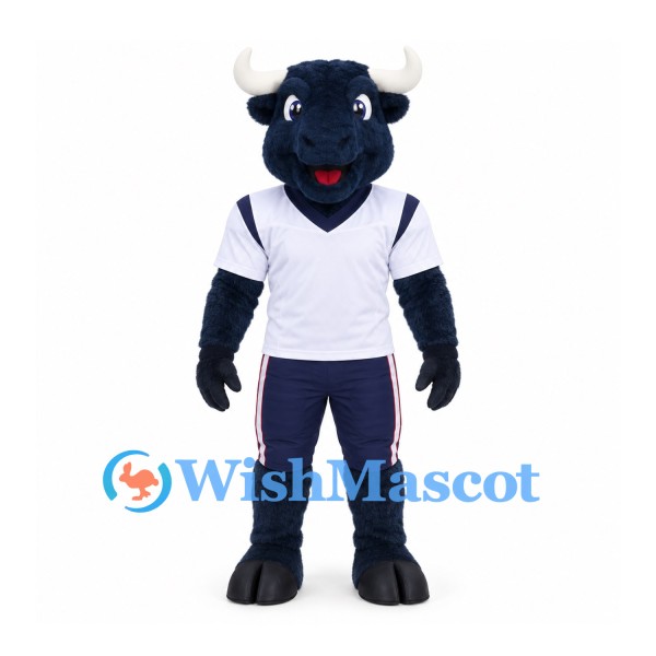 Bull Mascot Costume in Navy with White Sports Shirt