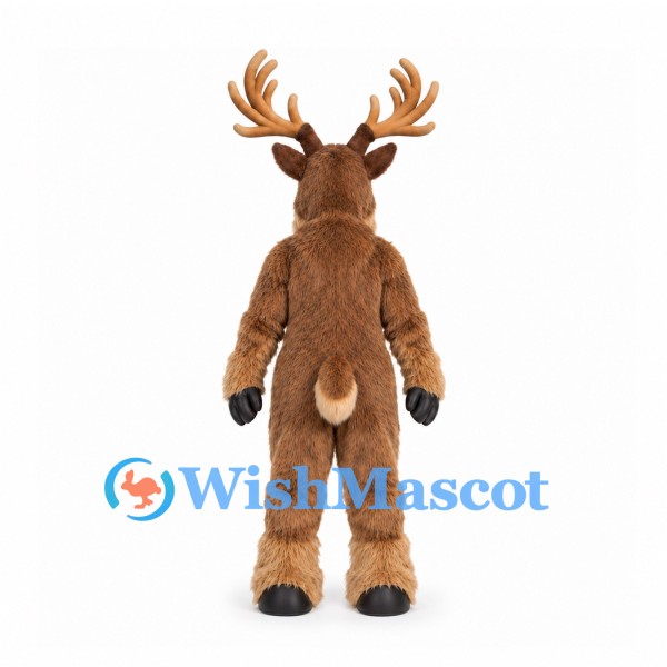 Deer Mascot Costume in Brown with Cream Belly and Broad Antlers