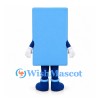 Block Mascot Costume in Light Blue with Smiling Face