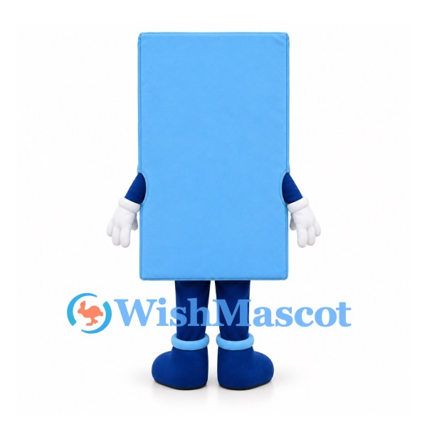 Block Mascot Costume in Light Blue with Smiling Face