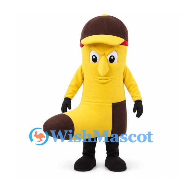 Sock Mascot Costume in Yellow with Brown Toe and Cuff